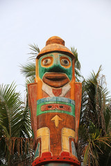 Wood totem poles in a park, China
