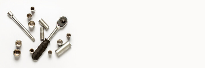 Tools on a white background. Banner Concept repair, car repair, father's day