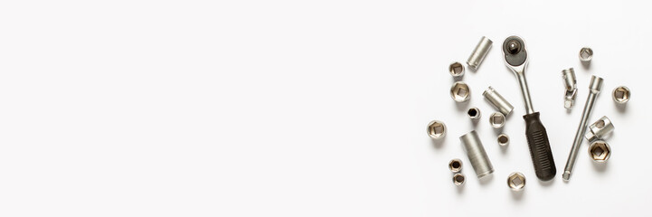 Tools on a white background. Banner Concept repair, car repair, father's day