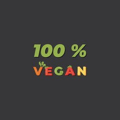 100% vegan - lettering label design. Vector illustration.