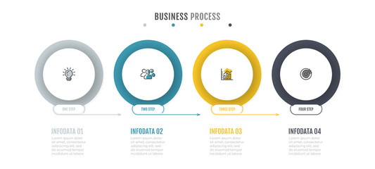 Presentation Infographic design layout with circle and marketing icons. Business concept with 4 options, steps, arrows. Vector illustration.