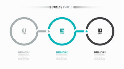 Business process. Timeline Infographics template for presentation. Vector design with circle and 3 number options, steps.