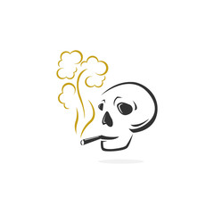 Skull and Smoking Line Art Logo Vector Icon Illustration