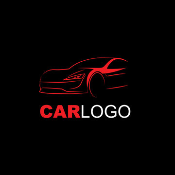 Abstract Modern Car Logo Line Art Red on Black Background