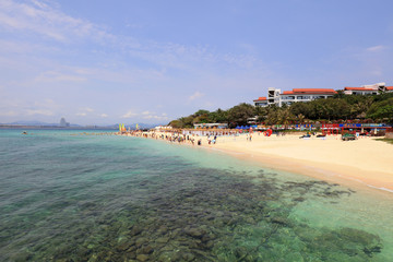 Tourists on the beach Wuzhizhou Island, Sanya City, Hainan Province, China