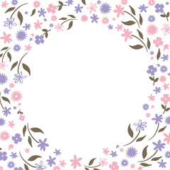 Fototapeta premium ピンクと紫の花のフレーム 円