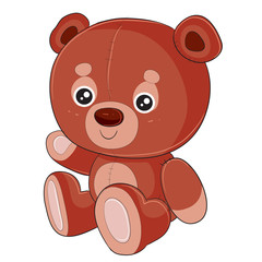 cute brown bear toy sitting, isolated object on a white background,