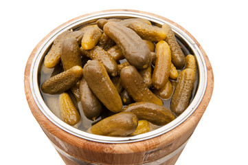 Pickled cucumbers in a barrel