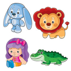 set of toys for playing in childhood, isolated object on a white background,