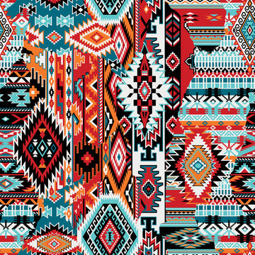 Native American fabric patchwork abstract vector seamless pattern wallpaper