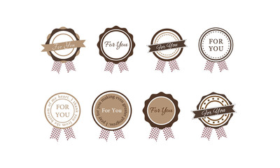 シール　ギフト　セット　イラスト　ベクター　かわいい　レトロ　ヴィンテージ　かっこいい　シンプル　茶色