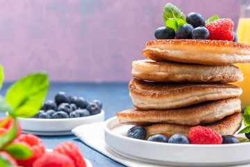 Pile of Pancakes Crepes Served with Fresh Fruits. Shrove Tuesday