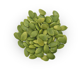 pumpkin seeds on white background.