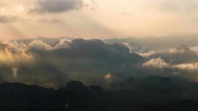 Doi Tapang (Doi Ta Pang) Viewpoint.The best view is looking eastwards towards the Khao Thalu mountain range, the mountain with a hole in it is the Landmark of Chumphon ,South of Thailand.