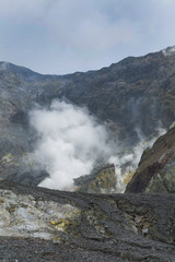 Whakaari / White Island New Zealand active volcano. Moonscape.  Andesite stratovolcano Sulphur mining