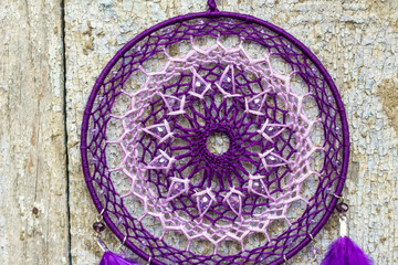 Handmade dream catcher with feathers threads and beads rope hanging