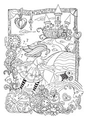Alice in wanderland. Coloring Book for adults