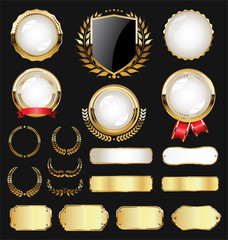 Golden badge labels and laurel retro vintage collection