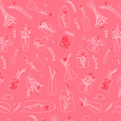 Seamless pattern with love plants and bottles