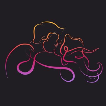  continuous single drawn line art doodle curl loving kissing couple