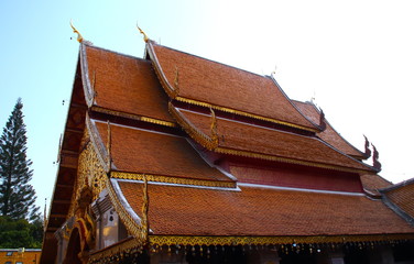 Beautifully decorated facade of Wat Phrathat Doi Southep in Chiangmai Thailand 