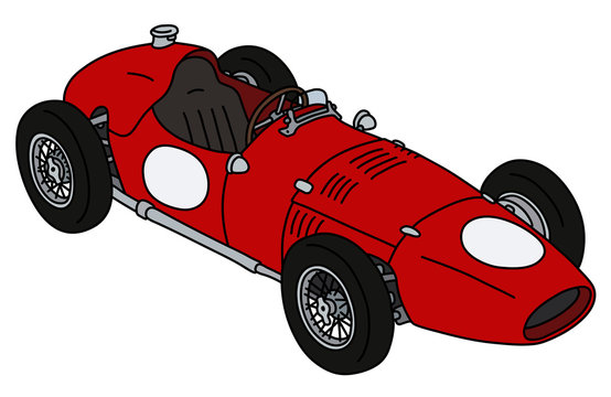 The hand drawing of a vintage red racecar