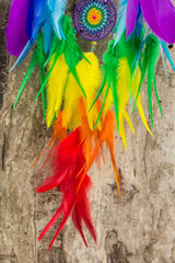 Handmade dream catcher with feathers threads and beads rope hanging