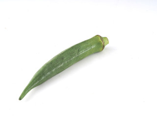 Raw fresh green Okra, Lady's finger, Gombo, Gumbo, Bendee, Quimbamto,Bhindi,Bamies  isolate on white background.Organic food.