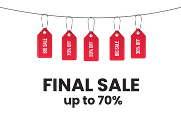 Red sale label tags with price discounts