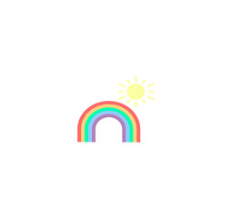 Flat cartoon weather illustration vector. Weather forecast vector icon - rainbow and sun close-up. Weather icon for mobile app on smartphone.