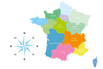 13 new regions of France reformed - colored editable illustration