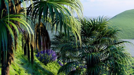Fototapeta na wymiar Jungle hills in Okinawa, Japan 3d rendering
