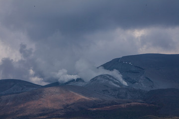 Fototapeta na wymiar Tongariro National Park New Zealand. Smoking volcano