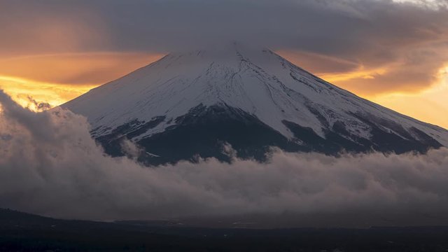 Sunset with clouds of Mt Fuji close up