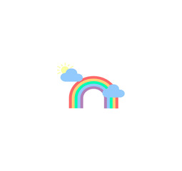 Flat cartoon weather illustration vector. Weather icon for mobile app on smartphone.  Weather forecast vector icon - sun and clouds with a rainbow