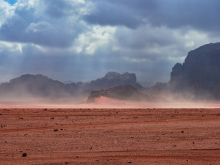 Beautiful Scenery Scenic Panoramic View Red Sand Desert and Ancient Sandstone Mountains Landscape...