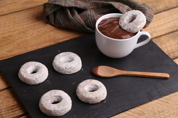 homemade bagels with chocolate cup