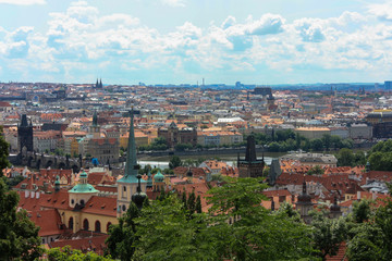 Fototapeta na wymiar Prague panoramic view from Prague castle (Pražský hrad). Vltava river, Charles bridge.