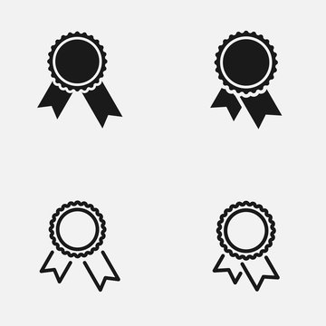 Set of badges and awards with ribbons black and white flat vector icons.
