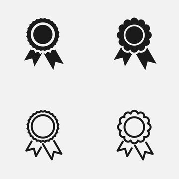Set of badges and awards with ribbons black and white flat vector icons.