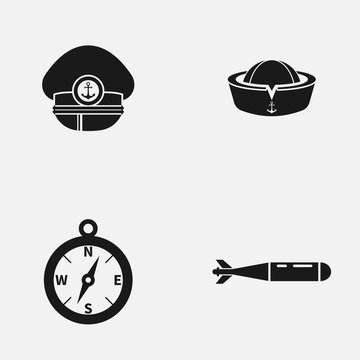 Captain and sailor hat icons isolated on white background.
