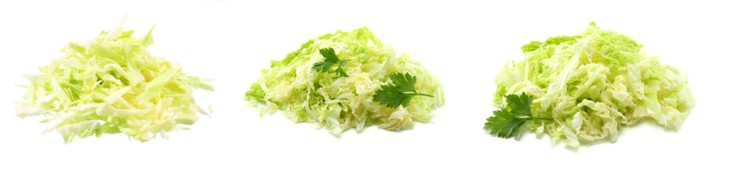 sliced green cabbage isolated on white background
