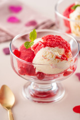 Ice cream for valentines day on a pink background. Background for valentines day.