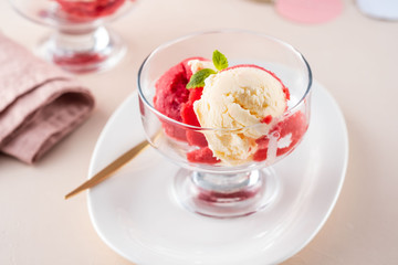 Ice cream for valentines day on a pink background. Background for valentines day.