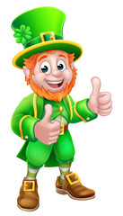 A Leprechaun St Patricks Day cartoon character mascot giving a thumbs up