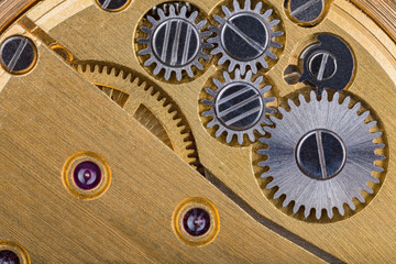 steel and brass clockwork macro photo