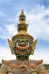 Fototapeta premium Giant or Yaks-ha at Wat Ph-ra Kaew in Bangkok, Thailand.Wat Phra Kaew or The Emerald Buddha temple have many of the statues and figurines there are characters from the Ramakien