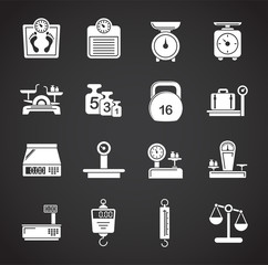 Scales related icons set on background for graphic and web design. Creative illustration concept symbol for web or mobile app