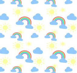Obraz premium Weather Pattern - Stylish Flat Vector Illustration with Rainbow, Cloud and Sun