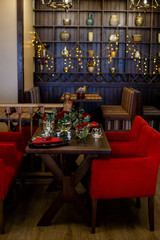 vertical photo of a beautifully served table in a cafe